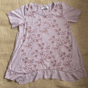 Logo By Lori Goldstein Dusty Mauve Floral Swing Shirt XS Cottage Core Romance